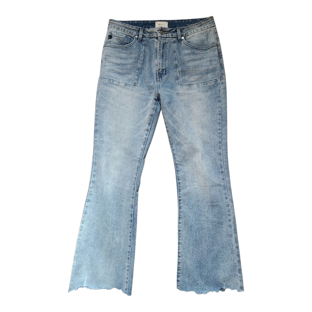 KanCan Light Blue Straight Leg Womens Jeans 11/29 W/Raw Ends And Patch pockets